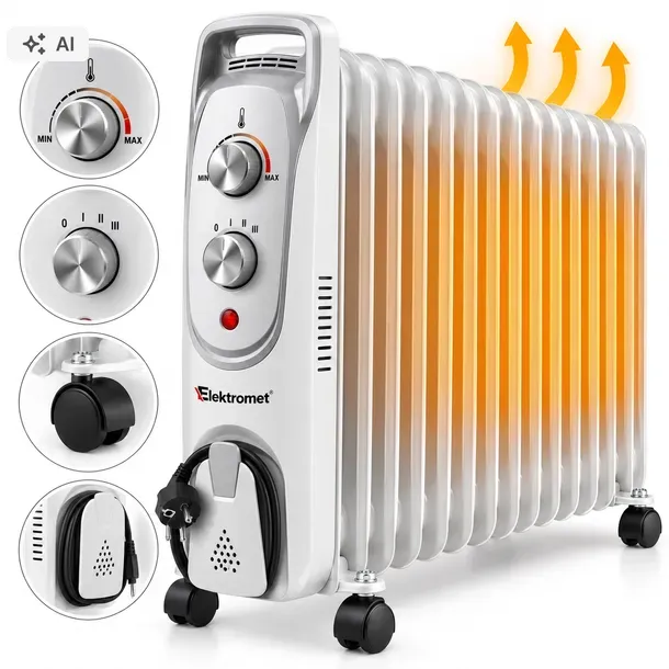 GRZEJNIK OLEJOWY 13 ŻEBEREK ENERGOOSZCZĘDNY TERMOSTAT 2900W ELEKTRYCZNY