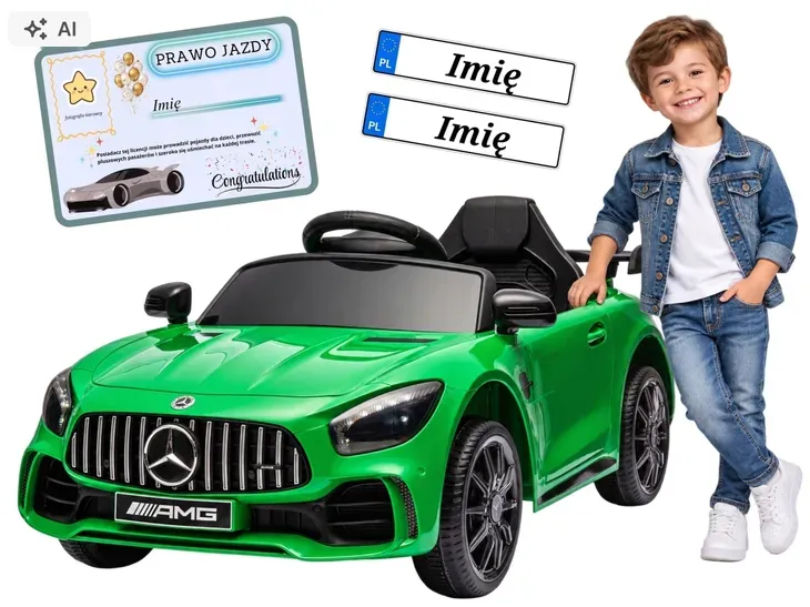 Auto na akumulator pilot skóra EVA samochód dzieci Mercedes AMG GTR zielony