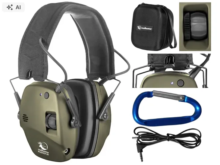 Słuchawki AKTYWNE BLUETOOTH RealHunter ProSHOT BT + Pokrowiec + Karabińczyk