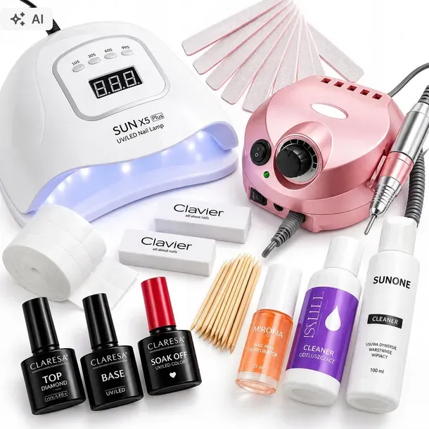 ZESTAW STARTOWY DO MANICURE PEDICURE HYBRYD LAMPA UV + FREZARKA + DODATKI