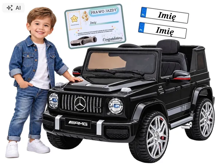 Auto na akumulator Mercedes AMG G63 dziecko pilot skóra 4x4 EVA czarny