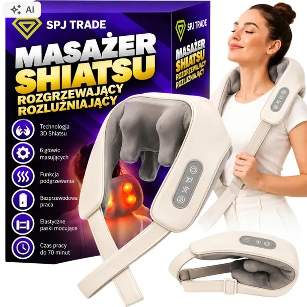 MASAŻER SHIATSU DO SZYI KARKU PLECÓW CIAŁA ROZGRZEWAJĄCY PAS MASUJĄCY MOCNY