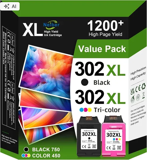 2x Tusz do HP 302 Deskjet OfficeJet 4650 5200 1110 2130 3630 3830 Envy 4520