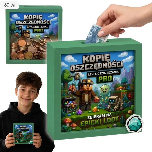 PREZENT DZIEŃ CHŁOPAKA SKARBONKA Z MOTYWEM GRY DLA CHŁOPAKA UPOMINEK