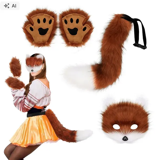STRÓJ LISA KOTA OGON MASKA ŁAPKI KOSTIUM FURRY SZTUCZNE FUTRO THERIAN 3w1