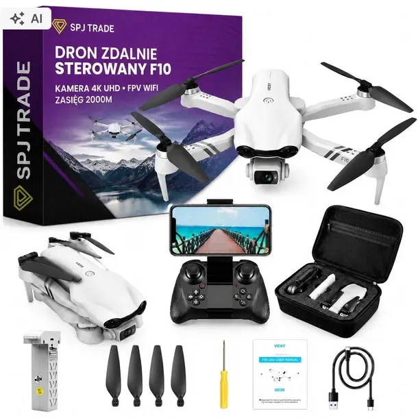 DRON ZDALNIE STEROWANY F10 z kamerą FPV WiFi 4K UHD 2000m 1 aku ZABAWKA