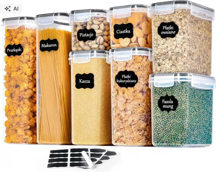 8x POJEMNIKI NA PŁATKI MĄKE MAKARON NA ŻYWNOŚĆ PLASTIKOWE HERMETYCZNE F80