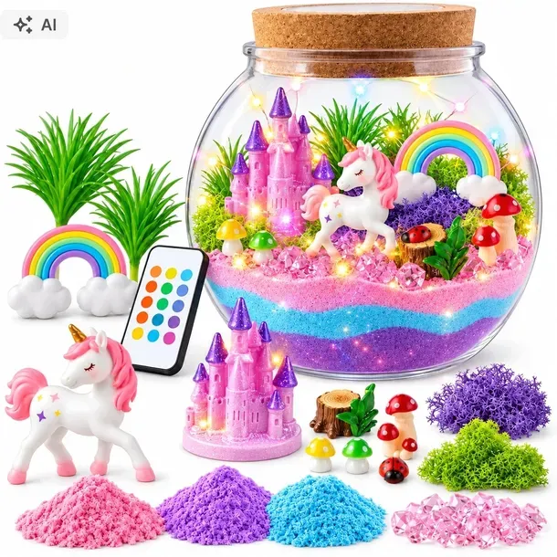 TERRARIUM DLA DZIECI JEDNOROŻEC AKWARIUM ZABAWKA EDUKACJA LAMPKA NOCNA G132
