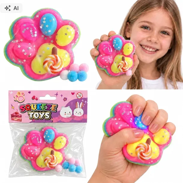Mochi squishy klejący gniotek PSIA KOCIA ŁAPKA świeci LED łapki zwierzątka