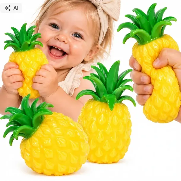 GNIOTEK ANANASEK SILIKONOWY ANTYSTRESOWY ŻÓŁTY ANANAS Z KULECZKAMI
