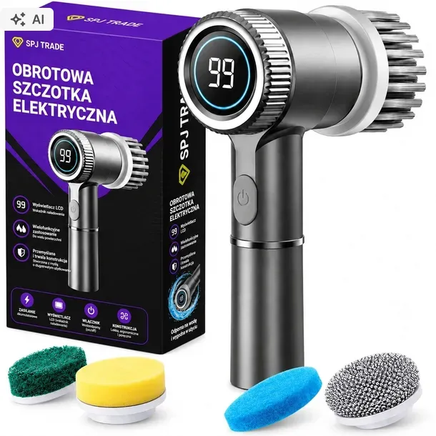 ELEKTRYCZNA SZCZOTKA DO CZYSZCZENIA KUCHNI ŁAZIENKI MYCIA BEZPRZEWODOWA