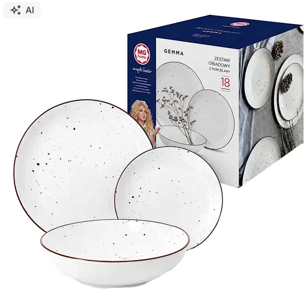 KOMPLET PORCELANA ZESTAW TALERZY SERWIS OBIADOWY TALERZE 18EL WZÓR GEMMA