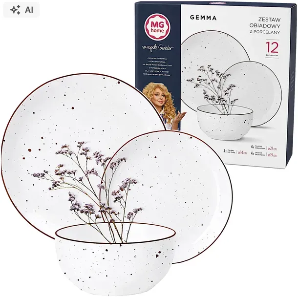 KOMPLET PORCELANA ZESTAW TALERZY SERWIS OBIADOWY TALERZE 12EL WZÓR GEMMA