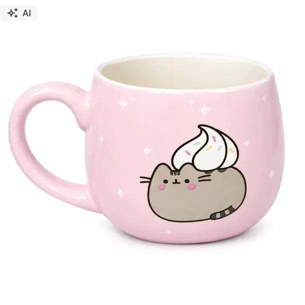 KUBEK CERAMICZNY KOT KOTEK PUSHEEN BEZA Z BEZĄ 300 ML RÓŻOWY KUBECZEK RÓŻ