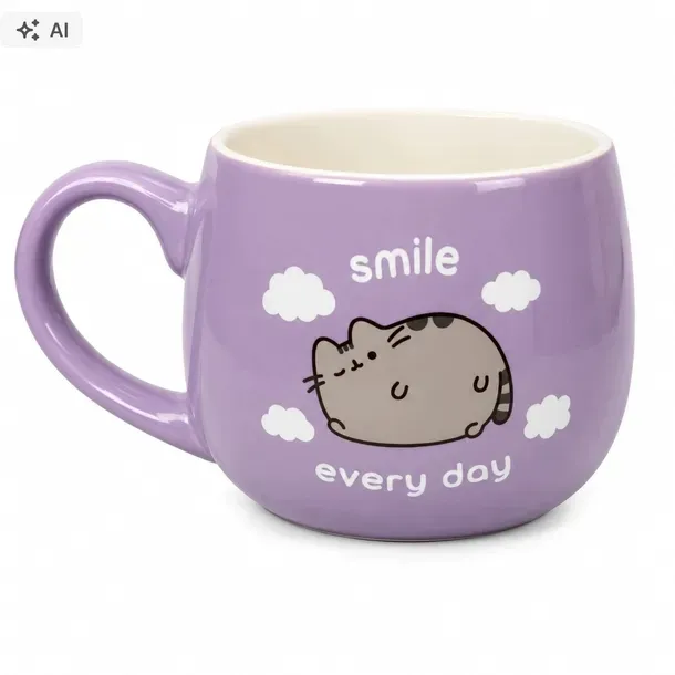 KUBEK CERAMICZNY KOT KOTEK PUSHEEN SMILE EVERY DAY 300ML FIOLETOWY KUBECZEK