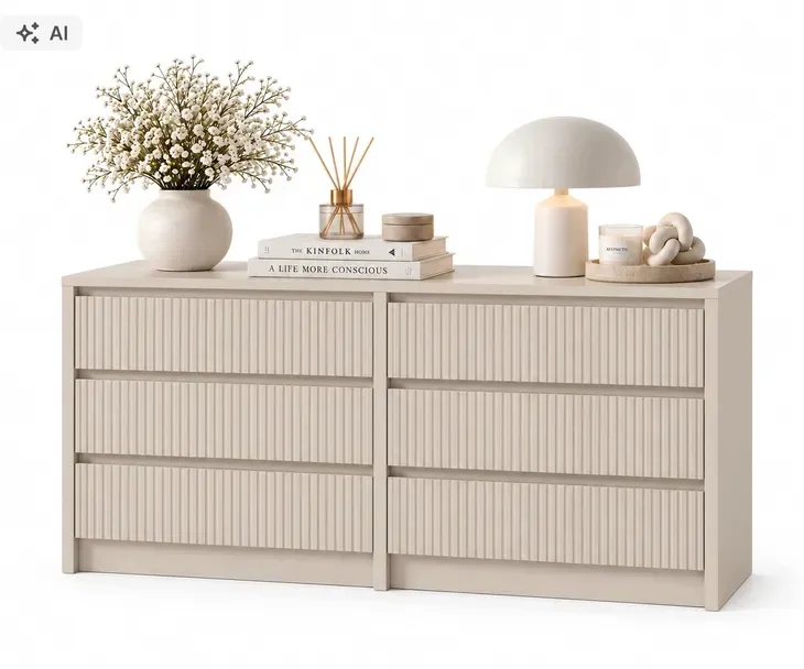 Komoda Kaszmir 6 Szuflad Ryflowane 120x75x43 cm Nowoczesna do Sypialni
