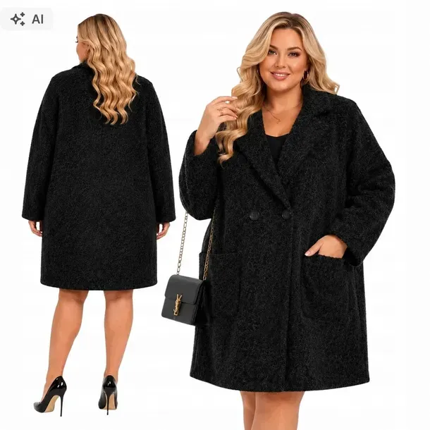 Płaszcz damski PLUS SIZE włoski WISKOZA miękki zapinany 50 52 5XL 6XL 5599