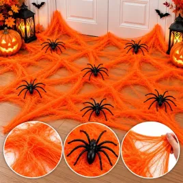 pomaranczowa-pajeczyna-z-6-pajakami-dekaoracja-halloween