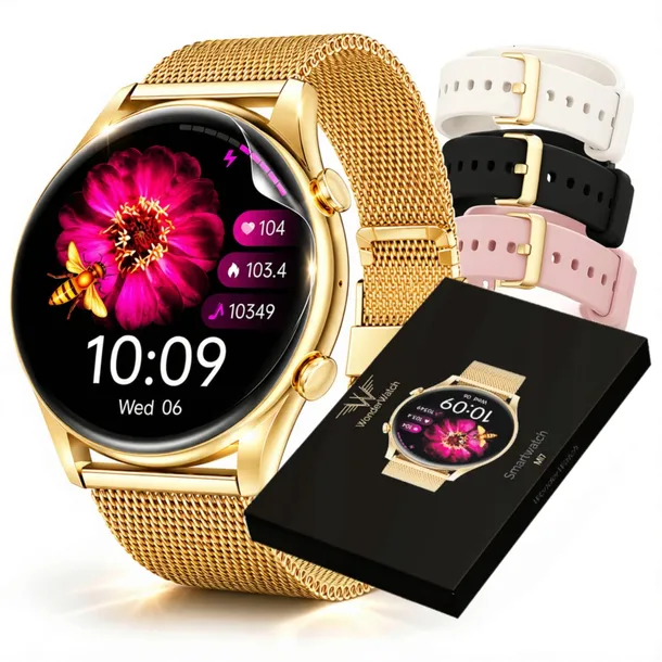 SMARTWATCH ZEGAREK DAMSKI POLSKI ROZMOWY POWIADOMIENIA SMS ZŁOTY