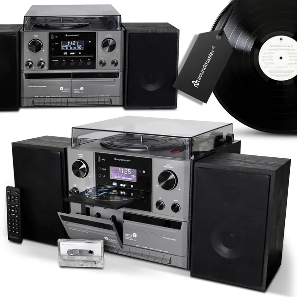 Wieża stereo Soundmaster MCD5600SW gramofon kasety Bluetooth