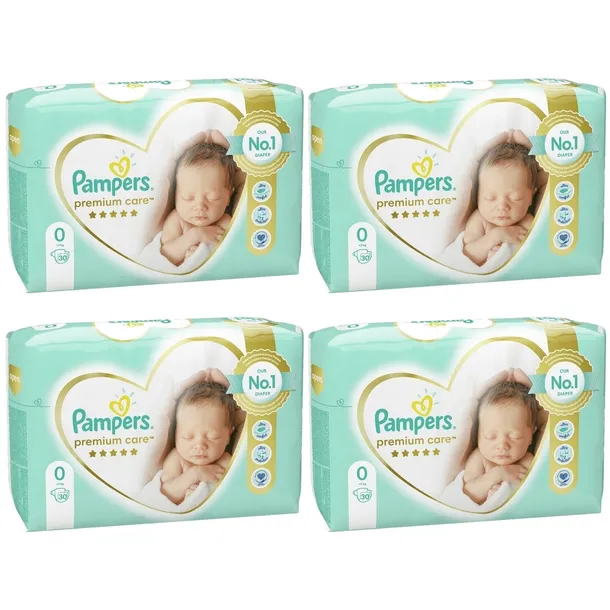 4x Pieluchy PAMPERS Premium Care roz 0 (do 3 kg) 30 szt