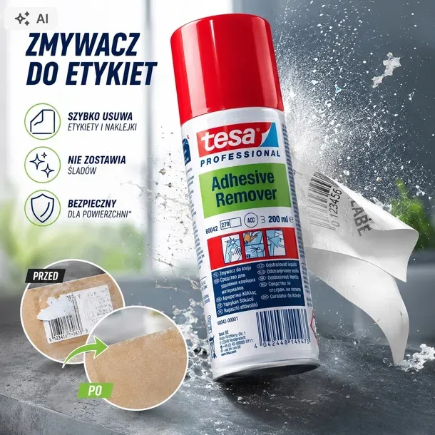 TESA Środek zmywacz w sprayu do usuwania kleju etykiet naklejek taśmy 200ml