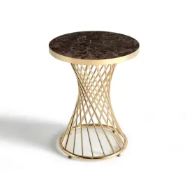 stol-okragly-o60-cm-brazowy-polysk-efekt-marmuru-zloty-stalowy-spiralny