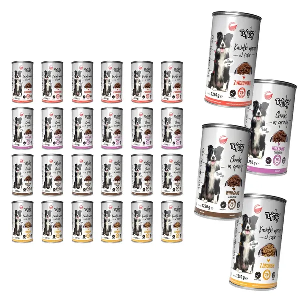 TufTuf mokra karma dla psa Mix Smaków puszka 24x1250g Kawałki w sosie