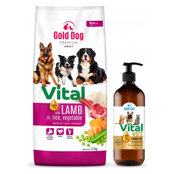 Karma dla psa GOLD DOG Vital Lamb 12kg + Olej z łososia GRATIS