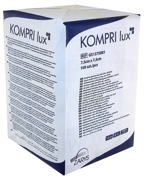 KOMPRESY GAZOWE Kompri lux NIEJAŁOWE 7,5 cm x 7,5 cm 100 sztuk