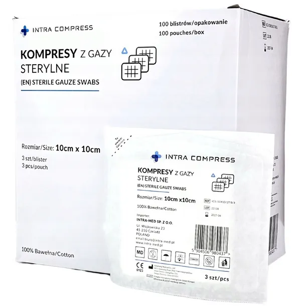 Kompresy z gazy sterylne 10cm x 10cm 17n8w 100 blistrów po 3 sztuki