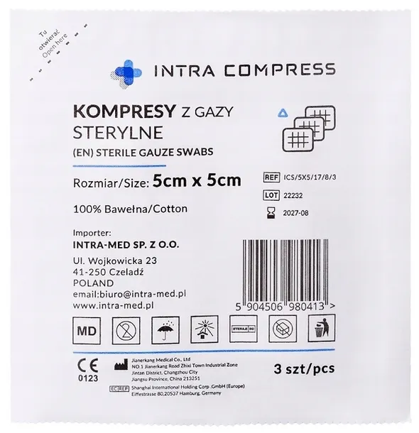 Kompresy z gazy sterylne 5cm x 5cm 17n8w 3 sztuki