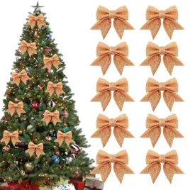 kokardki-na-choinke-10-szt-rozowe-zloto-brokatowe-swiateczne-12x15-cm