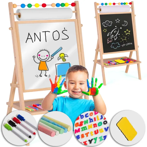 TABLICA DWUSTRONNA EDUKACYJNA MAGNETYCZNA KREDOWA + PAPIER I AKCESORIA