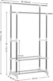 songmics-wieszak-na-ubrania-z-2-polkami-na-buty-regulowany-95-172-cm