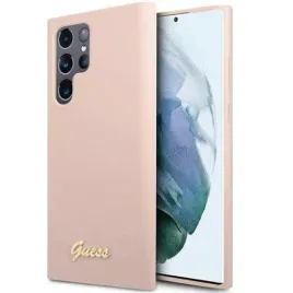 guess-silicone-script-metal-logo-etui-samsung-galaxy-s23-ultra-rozowy