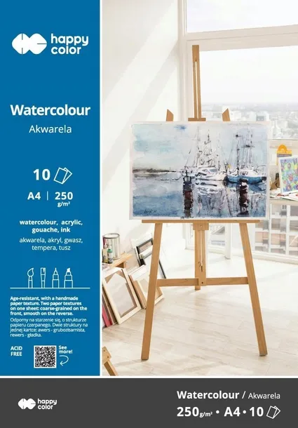 HAPPY COLOR Blok akwarelowy Artystyczny, A4 10 arkuszy 250g