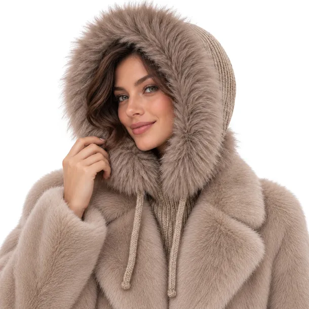 KAPTUR BALACLAVA CZAPKA damska BALAKLAWA Z FUTERKIEM BEŻOWA