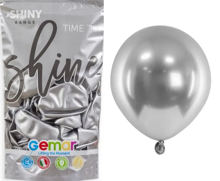 BALONY Shiny SREBRNE 13cm 5” 100szt GEMAR Lateksowe Chrom Połysk #089