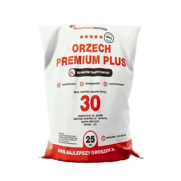Orzech Premium Plus produkt o najwyższej wartości opałowej 30 MJ/kg 25kg