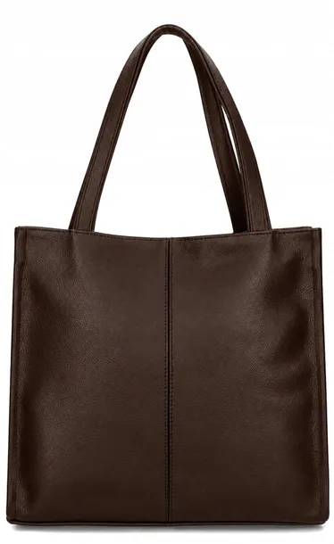 Skórzana Torebka Skóra Naturalna Włoska Vera Worek Shopper Torba CZEKOLADA