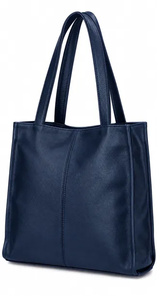 Skórzana Torebka Skóra Naturalna Włoska Vera Worek Shopper Torba GRANATOWA