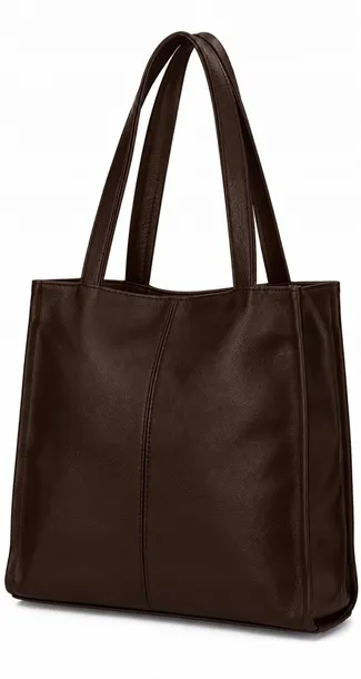 Skórzana Torebka Skóra Naturalna Włoska Vera Worek Shopper Torba CZEKOLADA