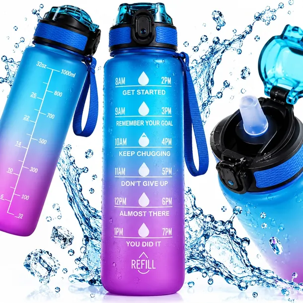 Bidon Motywacyjny 1000 ml Sportowy 1L / Butelka na Wodę / Podziałka+Gratis
