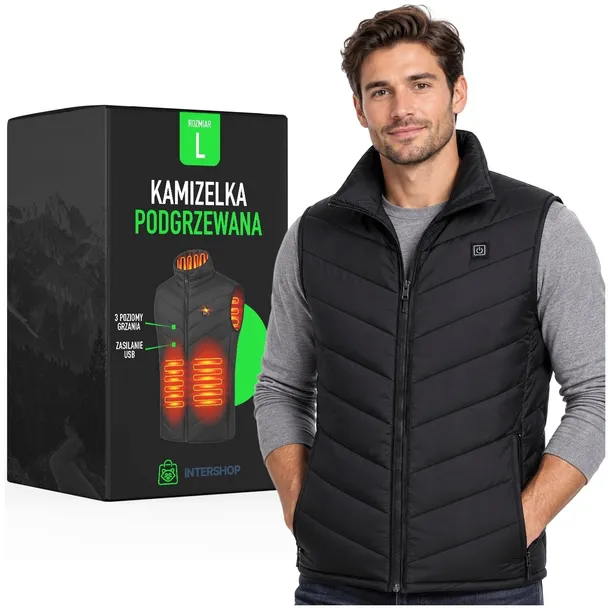 KAMIZELKA PODGRZEWANA USB GRZEWCZA UNISEX 3 TRYBY CZARNA L