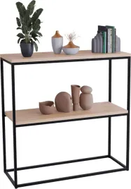 konsola-podwojna-z-polka-przedpokoj-loft-80x30h80-czarna-blat-dab-artisan