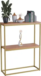 konsola-podwojna-z-polka-przedpokoj-loft-60x20x80-zlota-blat-dab-lancelot