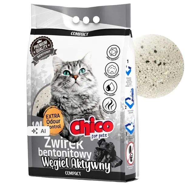 Żwirek Bentonitowy Kota Drobny Compact Węgiel 10L