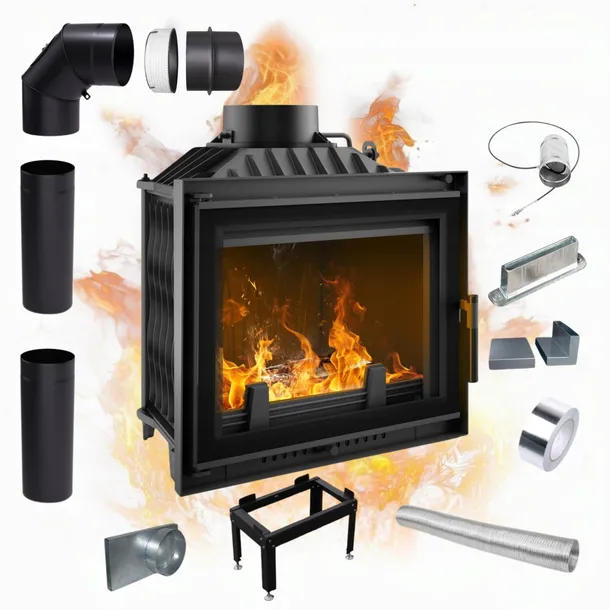 KOMINEK ŻELIWNY WKŁAD KOMINKOWY ANTEK DECO MOC 10KW + ZESTAW MONTAŻOWY eko