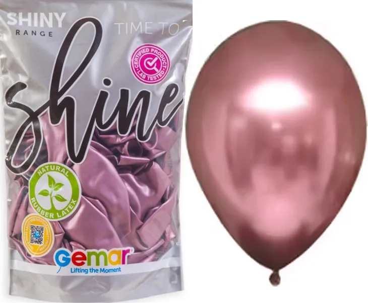 BALONY Shiny RÓŻOWE 33cm 13" 50szt GEMAR Lateksowe Gumowe Chrom Połysk #091